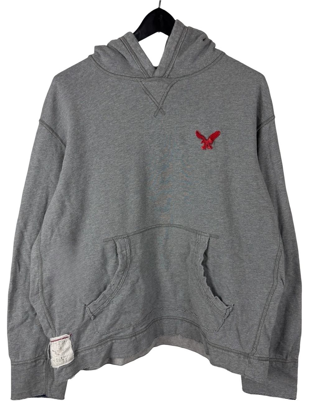 Mens Y2K American Eagle Outfitters Mall Core Grey Pullover Boxy Hoodie Size L